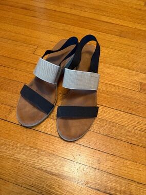 Black and Cream Elastic-Strap Slingback Sandals